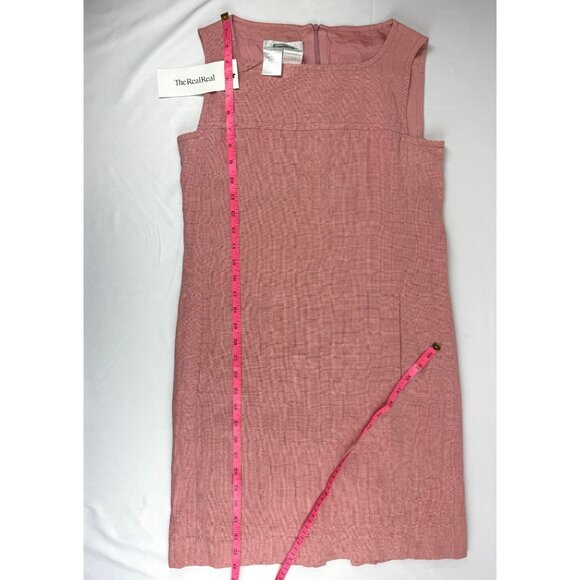 Max Mara Linen Wool Silk Square Neck Pink Sleeveless Pockets Shift Dress Size 6 - Picture 4 of 6